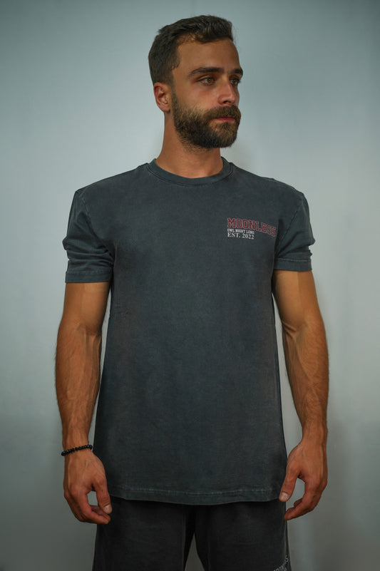 Oversized T-shirt Moonless To Front and Back- Vintage Washed Black