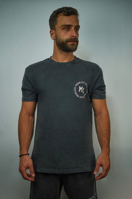Oversized T-shirt Moonless Logo To Front And Back-Vintage Washed Black