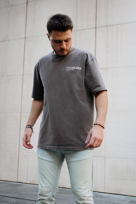 Oversized T-Shirt Moonless Front and Back - Vintage Washed Grey